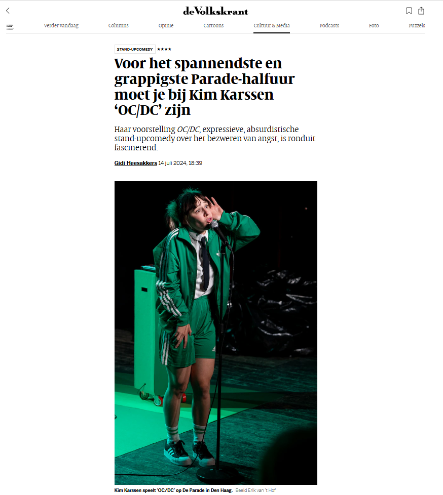 Trots op mijn foto van Kim Karssen in OC/DC, binnenkort te zien in De Volkskrant. Bekijk het artikel nu al online! Ben je op zoek naar een fotograaf voor jouw theater of evenement? Neem contact op! #fotografie #theater #evenementen